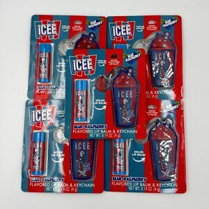 Lot of 10 Icee Blue Raspberry Lip Balms & Keychains/Holders